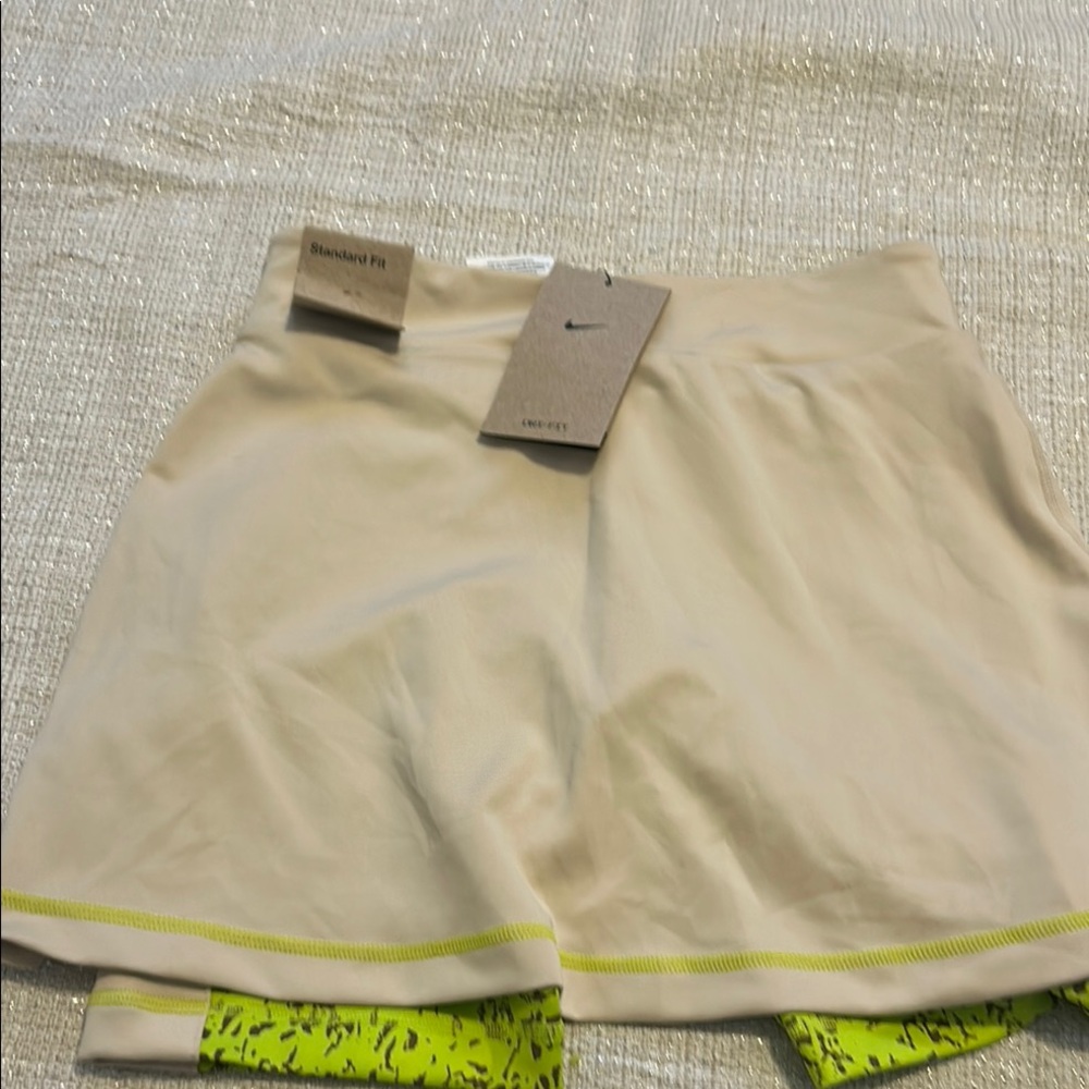 Nike Beige and Neon Green Athletic Skirt